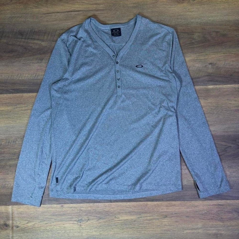 Oakley Long Sleeve Henley Long Sleeve Shirt Men's XL Gray Y2K Outdoors Layer